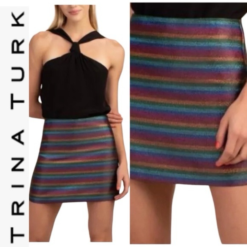 Trina Turk Rico Metallic Rainbow Glitter Mini‎ Skirt Size 8